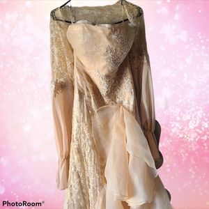 Champagne strapless lace boho wedding dress